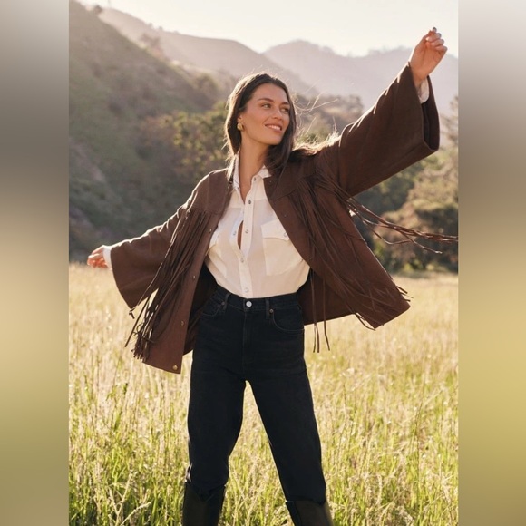 TUCKERNUCK Chocolate Suede Fringe Marant Shirt Jacket Size Medium NWT - Picture 7 of 8